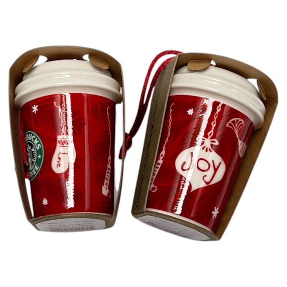 Starbucks Ornaments Lot 2 Holiday Red Joy Wish 2009 New In Box - Picture 4 of 6